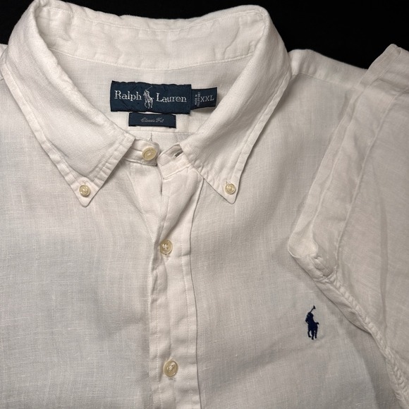 90s Ralph‎ Lauren Linen Shirt Mens XXL White Classic Old Money Boho Beachwear Lo